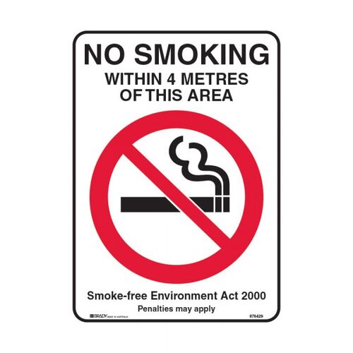 NSW State Sign - No Smoking Within 4 Metres Of This Area 180 x 250mm Self-Adhesive Vinyl