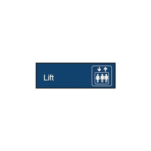 Brady Engraved Office Sign - Lift + Symbol (Gravoply) 300 x 97mm Whilt/Blue