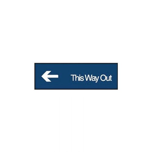 Engraved Office Sign - This Way Out Arrow/Left (Gravoply) 300 x 97 White/Blue