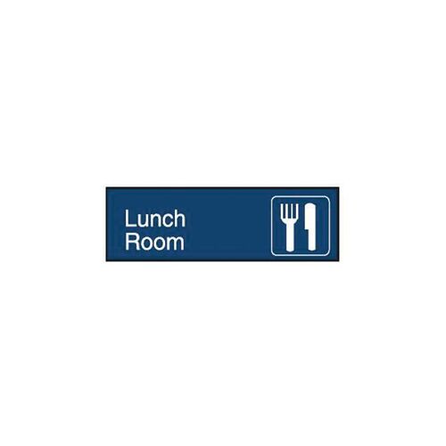 Engraved Office Sign - Lunch Room + Symbol (Gravoply) 300 x 97mm White/Blue