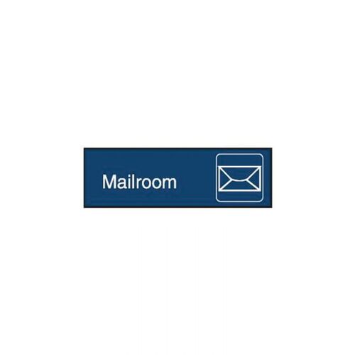 Engraved Office Sign - Mailroom + Symbol (Gravoply) 300 x 97mm White/Blue