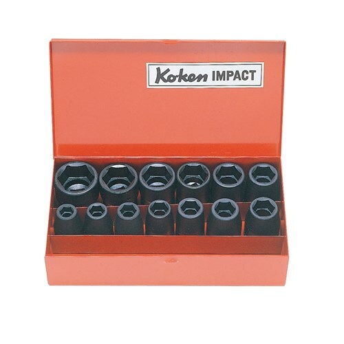 Ko-Ken 10 to 27mm Impact Socket Set 1/2" Drive, 13 Pieces - KO14241M