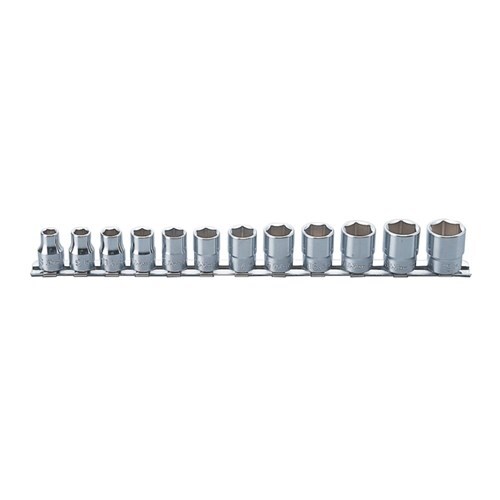 Ko-Ken Socket Set On Rail 3/8" Drive 6 Point 8 - 19mm, 12 Pieces