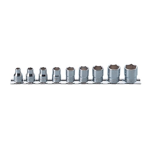 Ko-Ken Socket Set On Rail 3/8" Drive 6Pt 1/4 - 3/4" AF, 9Pcs - KORS3400A/9