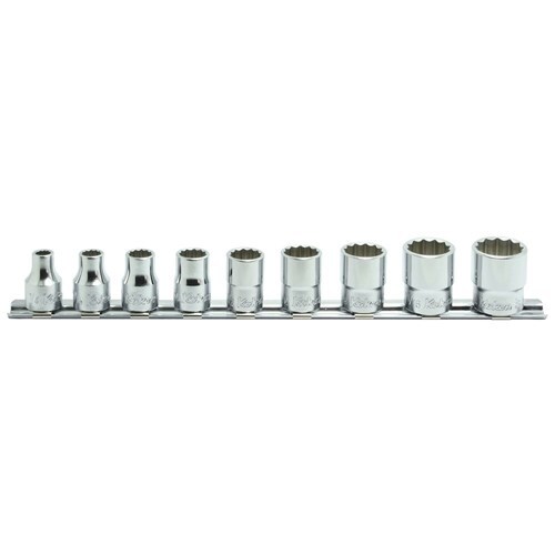 Ko-Ken Socket Set On Rail 3/8" Drive 12Pt 1/4 - 3/4" AF, 9Pcs - KORS3405A/9