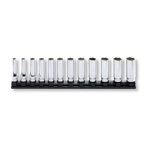 Ko-Ken Z Series Socket Set On Magnetic Rail 3/8" Drive 7 - 19mm, 12 Pcs