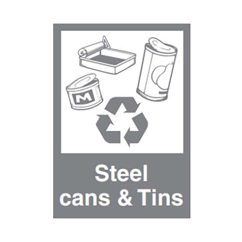 Brady Recycling Sign - Steel Cans & Tins 450 x 300mm Polypropylene