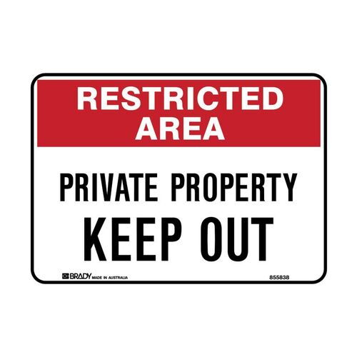 Restricted Area Sign - Private Property Keep Out 300 x 450mm Metal
