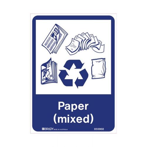 Brady Recycling Sign - Paper (Mixed) 300 x 225mm Polypropylene