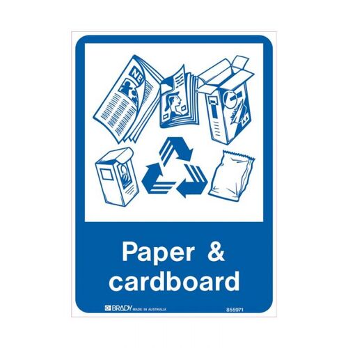 Brady Recycling Sign - Paper & Cardboard 300 x 225mm Polypropylene