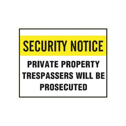 Brady Private Property Tresspassers Will Be Prosecuted 250 x 180mm Self-Adhesive Vinyl