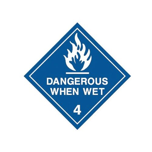 Brady Dangerous Goods Label - Dangerous When Wet 4 (White) 50 x 50mm Paper, 1000/Pack