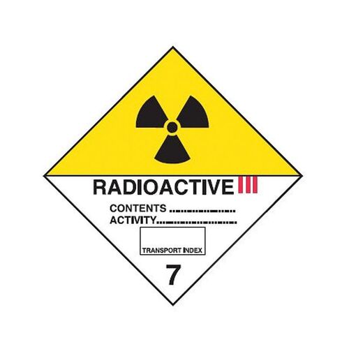 Brady Dangerous Goods Label - Radioactive III 7 50 x 50mm Self Adhesive Vinyl, 50/Pack