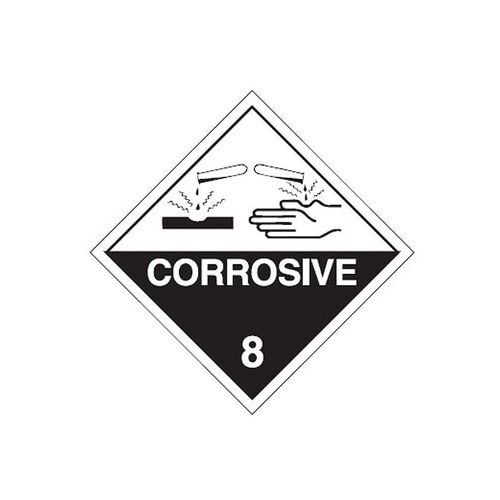 Brady Dangerous Goods Label - Corrosive 8 100 x 100mm Self Adhesive Vinyl, 25/Pack