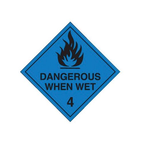 Brady Dangerous Goods Label - Dangerous When Wet 4 (Black) 200 x 200mm Self Adhesive Vinyl, 10/Pack