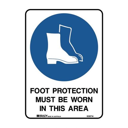 Brady Sign - Foot Protection Must Be Worn In This Area 600 x 450mm Poly