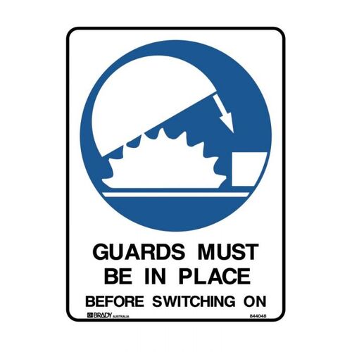 Brady Sign - Guards Must Be In Place Before Switching On 300 x 225mm Metal