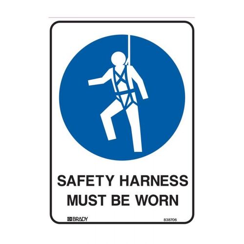 Brady Sign - Safety Harness Must Be Worn 300 x 225mm Metal