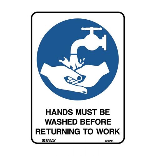 Brady Sign - Hands Must Be Washed Before Returning To Work 450 x 300mm Metal