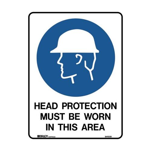 Brady Sign - Head Protection Must Be Worn In This Area 600 x 450mm Metal