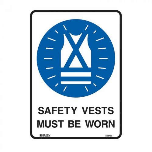 Brady Sign - Safety Vest Must Be Worn 450 x 300mm Metal
