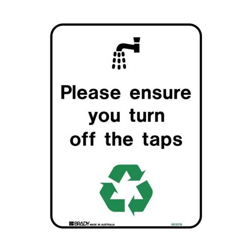 Please Ensure You Turn Off The Taps 125 x 90mm Self Adhesive Vinyl - 5/Pack