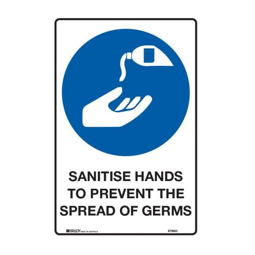 Brady Sanitise Hands To Prevent The Spread Of Germs 250 x 180mm Sticker