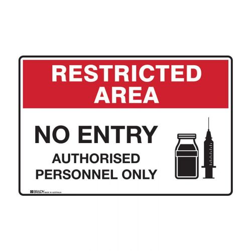 Restricted Area Sign - No Entry Authorised Personnel Only 250 x 180mm Sticker