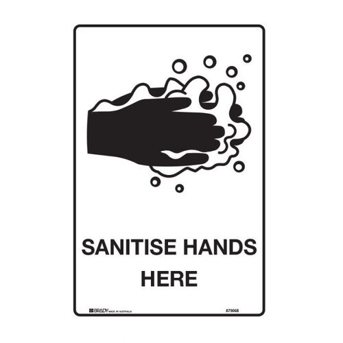 General Information Signs - Sanitise Hands Here 250 x 180mm Self Adhesive Vinyl