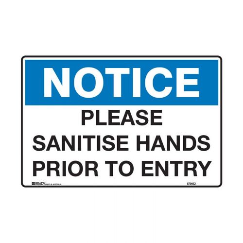 Notice Sign - Please Sanitise Hands Prior To Entry 250 x 180mm Sticker