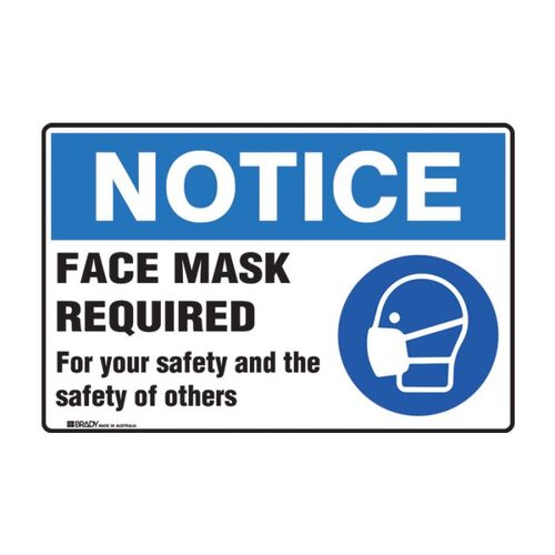 Brady Notice Sign - Face Mask Required 180 x 250mm Self Adhesive Vinyl