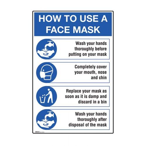 Brady How To Use a Face Mask Sign 900 x 600mm Multiflute