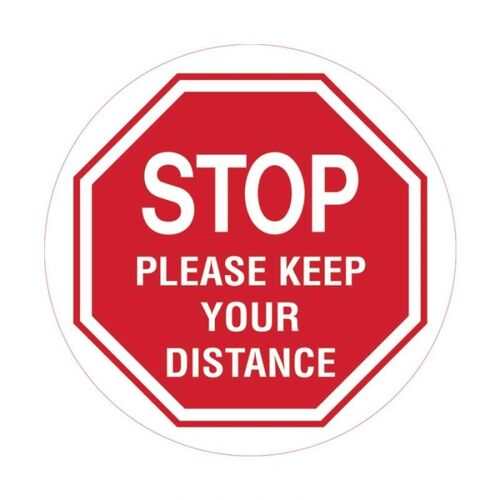 Floor Marking Sign - Stop Please Keep Your Distance 300mm Self Adhesive Vinyl