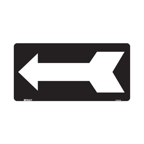 Brady Directional Sign - Arrow Left Black 180 x 350mm Bradyglo Metal