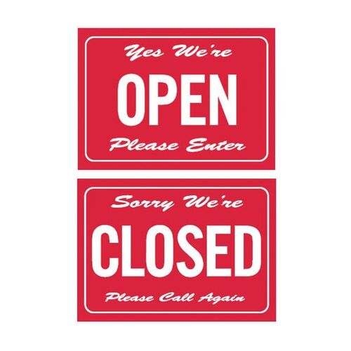 Brady Double Sided Sign - Yes We're Open / Sorry We're Closed 300 x 225mm Poly