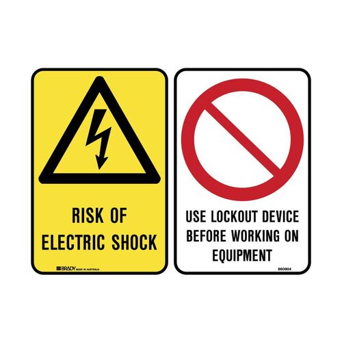 Brady Sign - Electric Shock/Use Lockout 450 x 600mm Metal