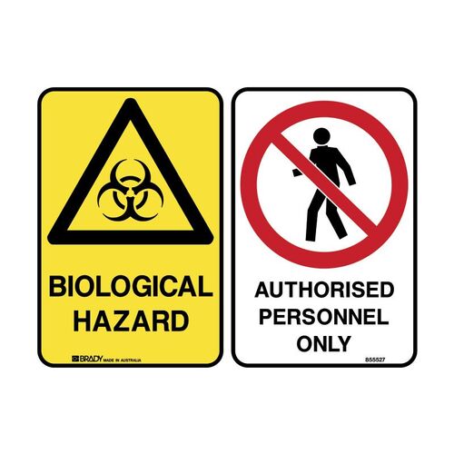 Brady Sign - Biological/Authorised Personnel Only 450 x 600mm Metal