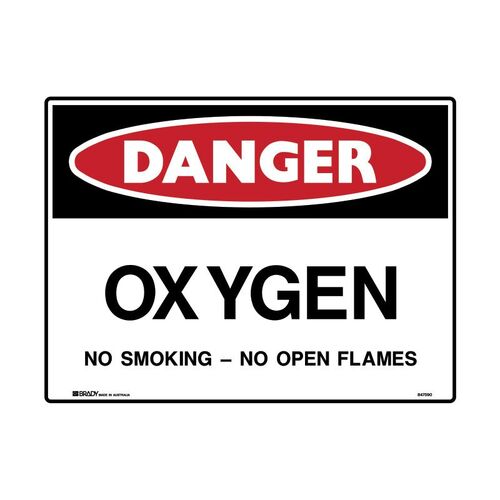 Brady Sign - Danger Oxygen No Smoking No Open Flames 450 x 600mm C2 REF(M)