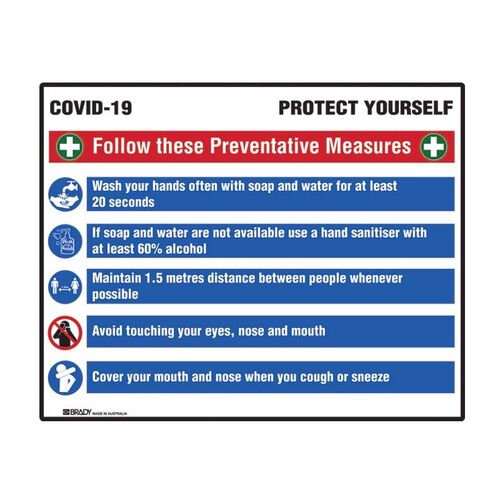 Brady COVID-19 Prevention Multi-Message Sign 600 x 900mm Multiflute
