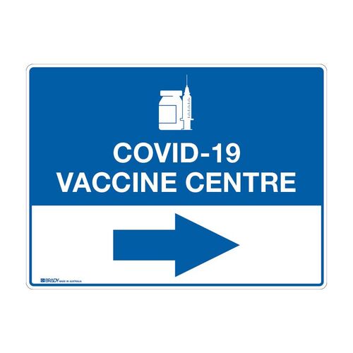 COVID-19 Vaccine Centre Sign, Right 250  x  180mm Self Adhesive Vinyl