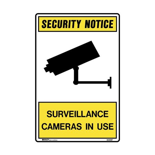 Security Notice Sign - Surveillance Cameras In Use 110 x 150mm Self Adhesive Vinyl - 5/Pack