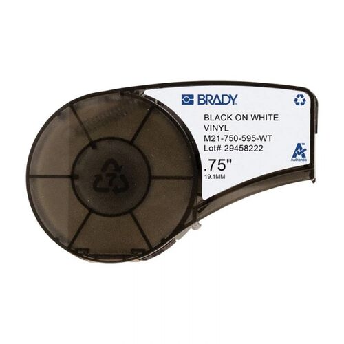 Brady M21-750-595-WT B-595 Indoor Outdoor Vinyl Label Black on White 19.05mm x 6.4m