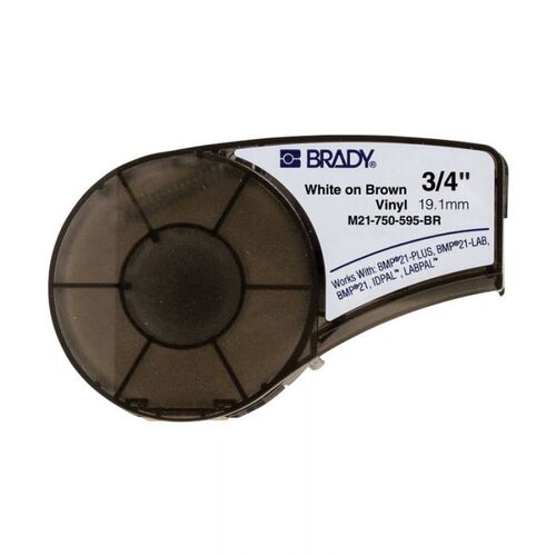 Brady M21-750-595-BR B-595 Indoor Outdoor Vinyl Label White on Brown 19.05mm x 6.4m