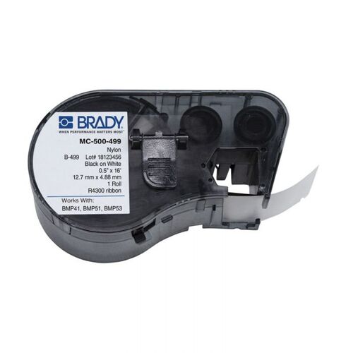 Brady MC-500-499 B-499 Nylon Cloth Label Black on White 12.7mm x 4.87m