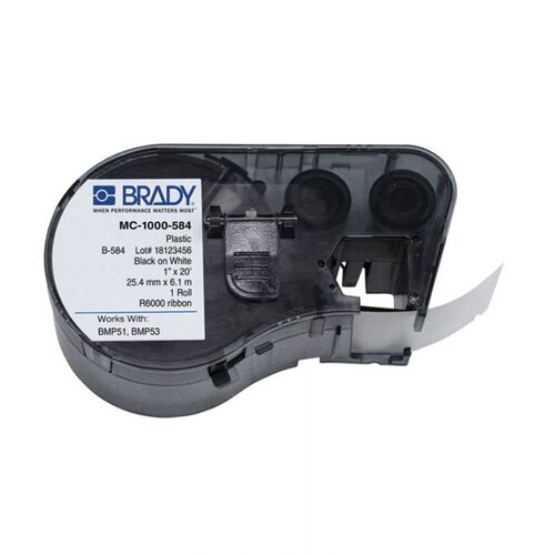 Brady MC-1000-584 B-584 Reflective Label Black on White 25.4mm x 6.1m
