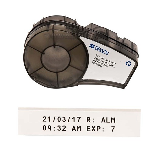 Brady M21-750-7425 B-7425 Polypropylene Laboratory Label Black on White 19.05mm x 6.4m