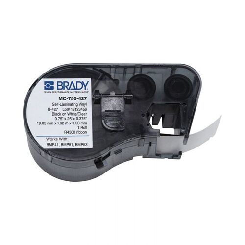 Brady MC-750-427 B-427 Self-Laminating Vinyl Wire And Cable Label Black on White 19.05mm x 7.62m