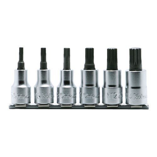 Ko-Ken XZN Socket Bit Set On Rail 1/2" Drive M5 - M14 , 6 Pieces