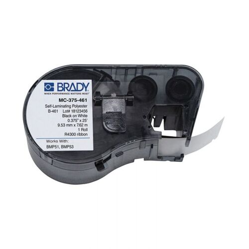Brady MC-375-461 Self-Laminating Polyester Cryogenic Laboratory Label Black/White 9.53mm x 7.62m