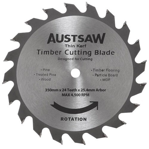 Austsaw Thin Kerf Timber Blade 350mm (14") x 25.4mm Bore 24 Teeth